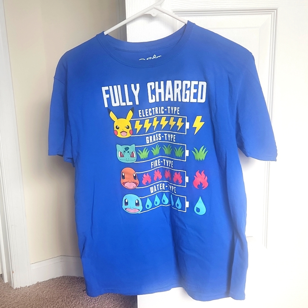 Fully Charged Pokémon short sleeves graphic Tee shirt blue XL